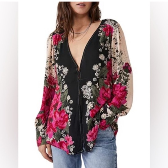 Free People EUC Size M Mikayla Twilight Combo Blouse - Picture 3 of 13